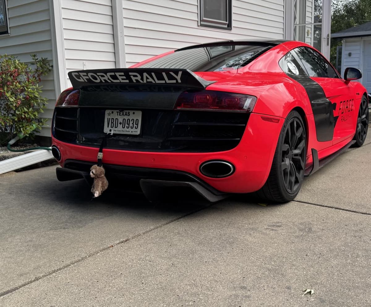 Red Audi R8 with Drift Monster drift charm